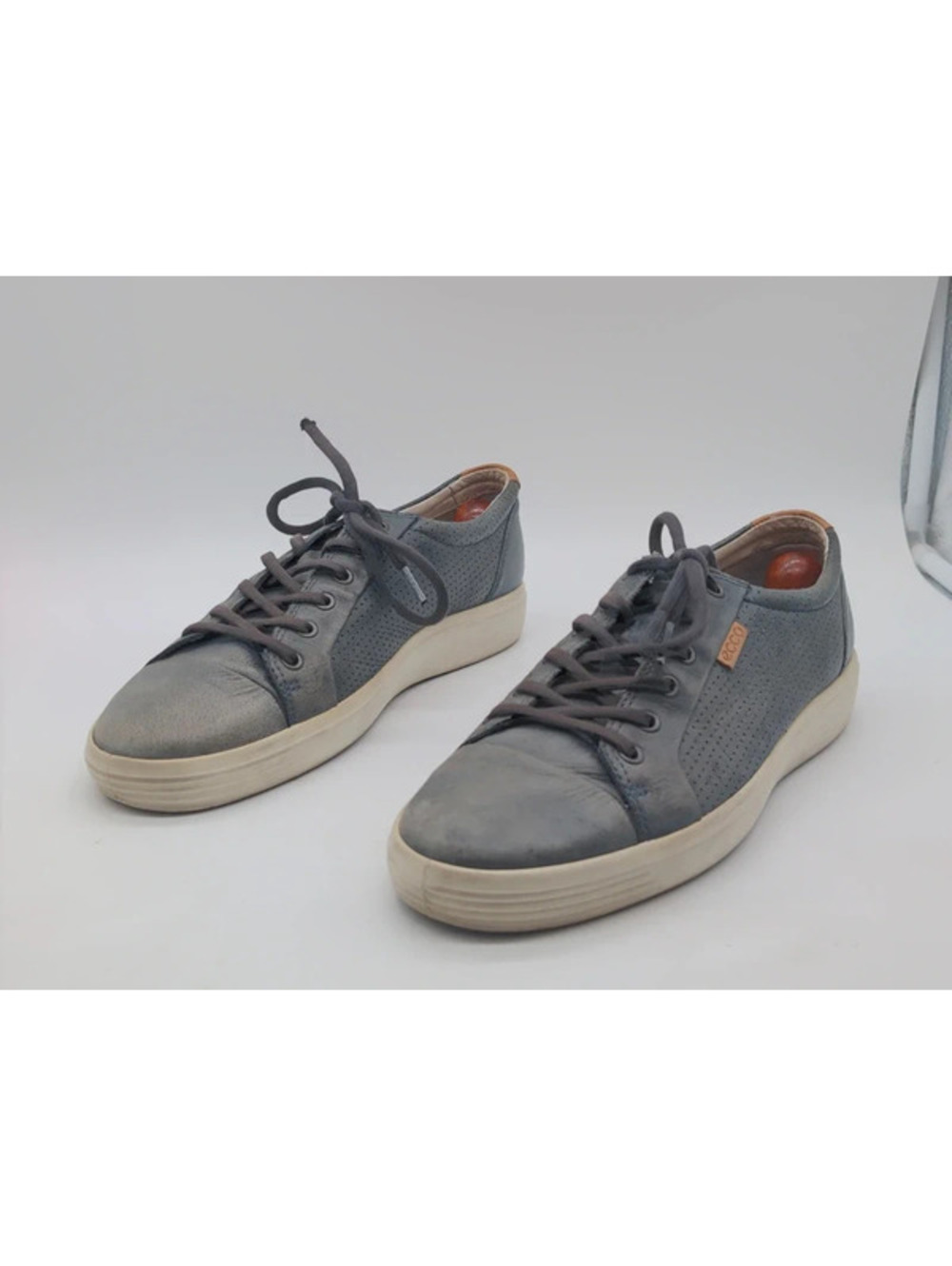 ECCO Soft 7 Blue Gray Perforated Leather Sneakers Men 43 9.5